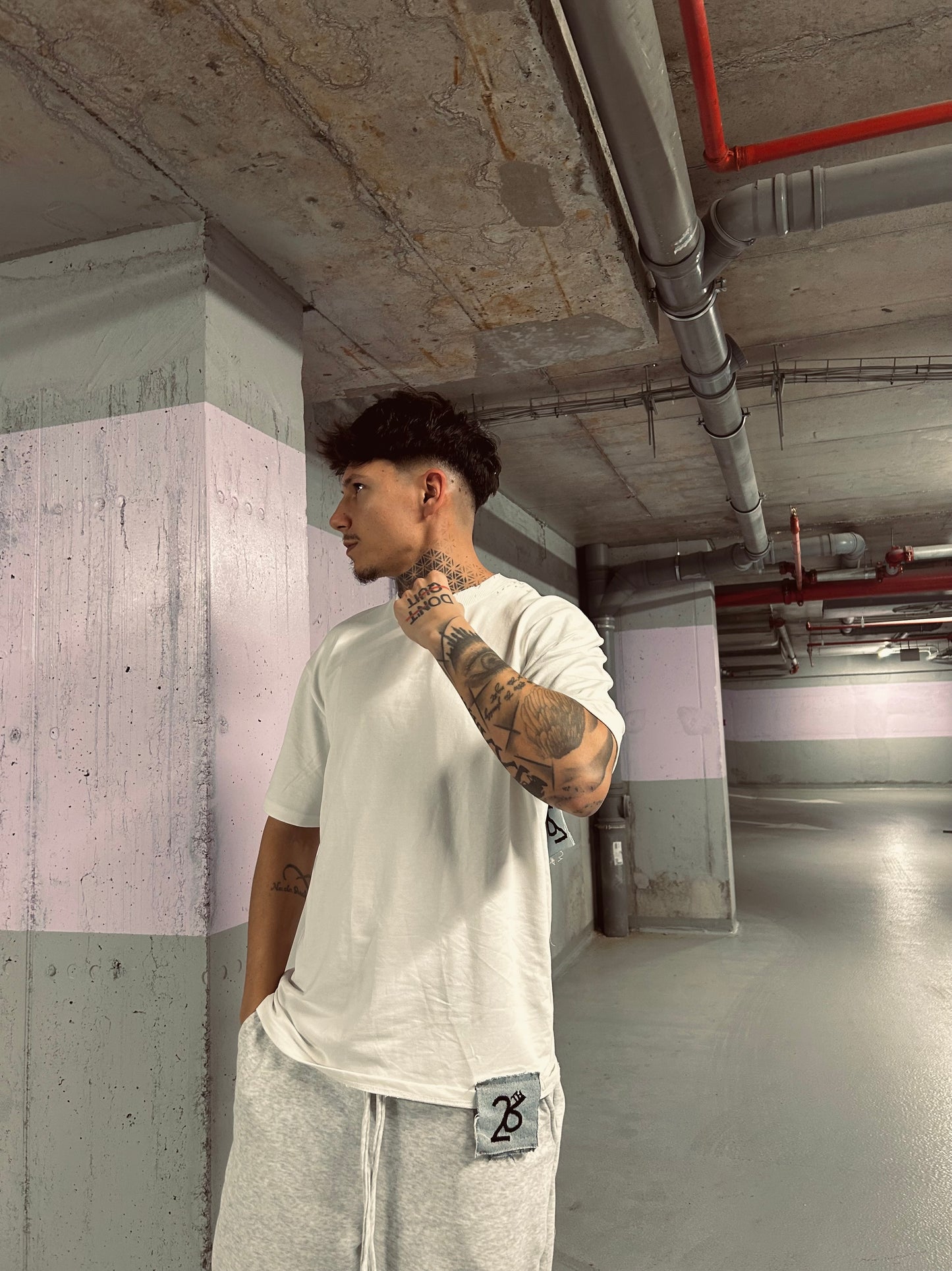 Tricou Denim Patched - alb//negru