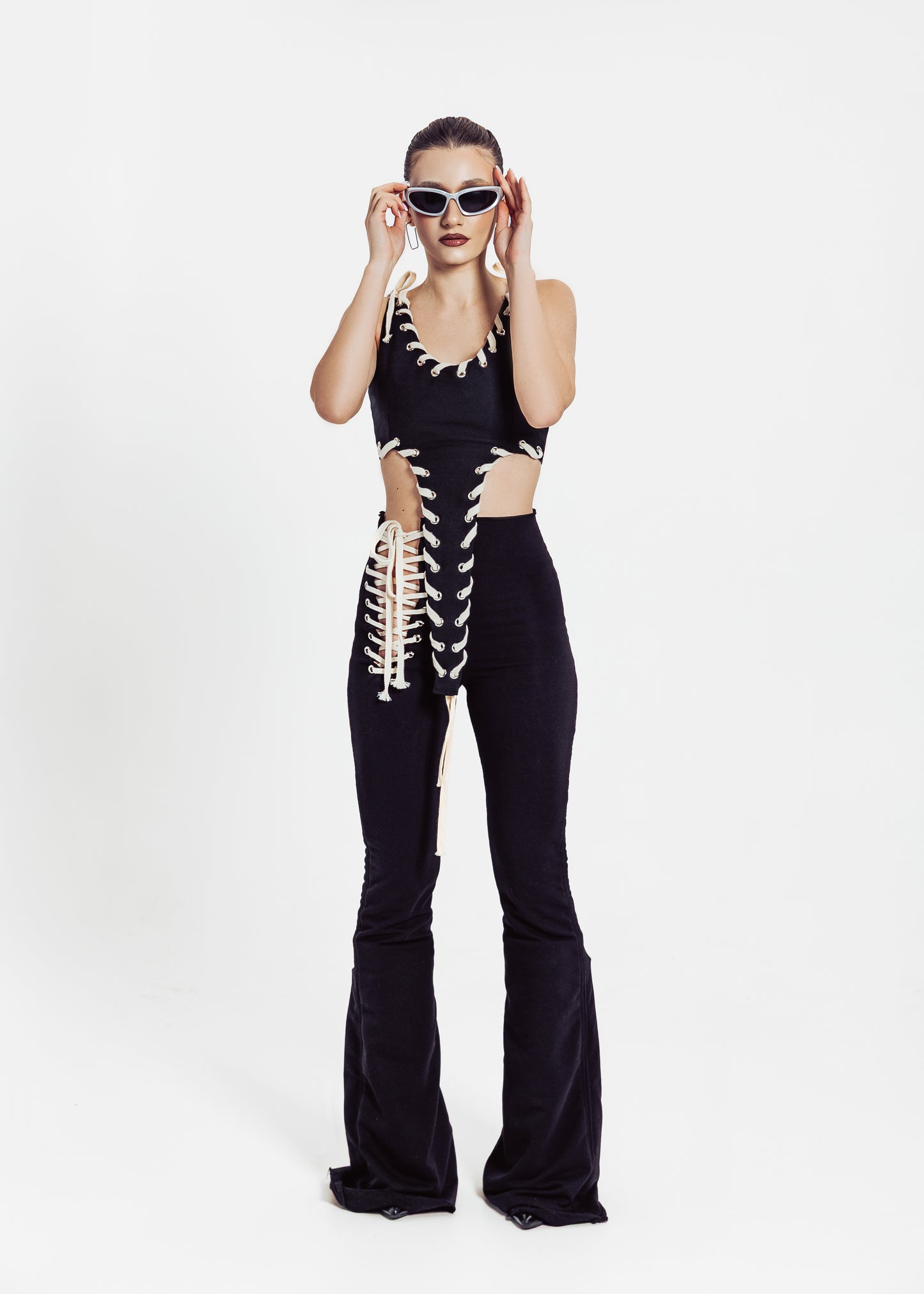 Pantaloni Lorry - alb//negru