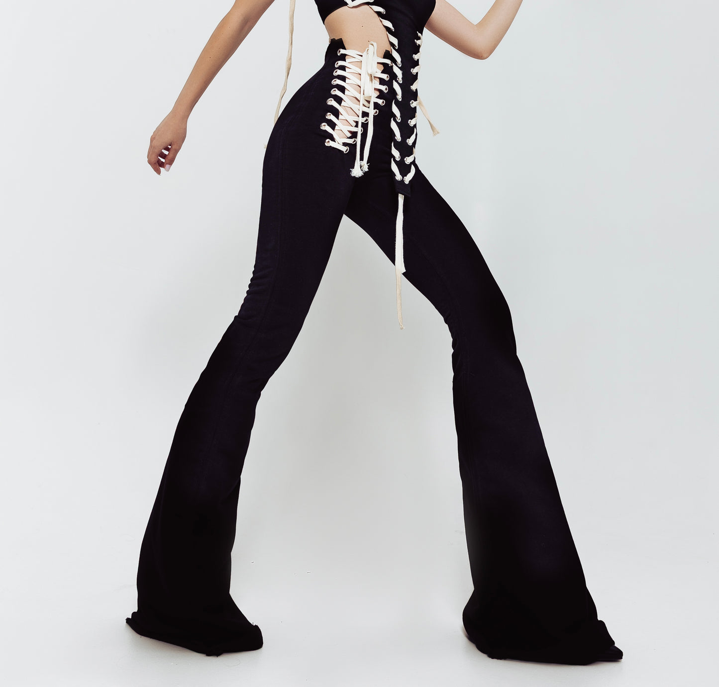 Pantaloni Lorry - alb//negru