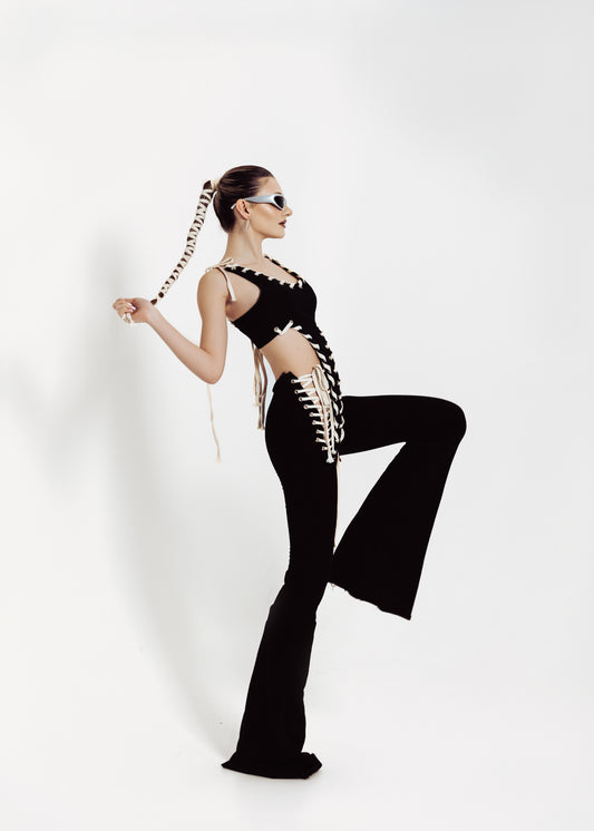 Pantaloni Lorry - alb//negru