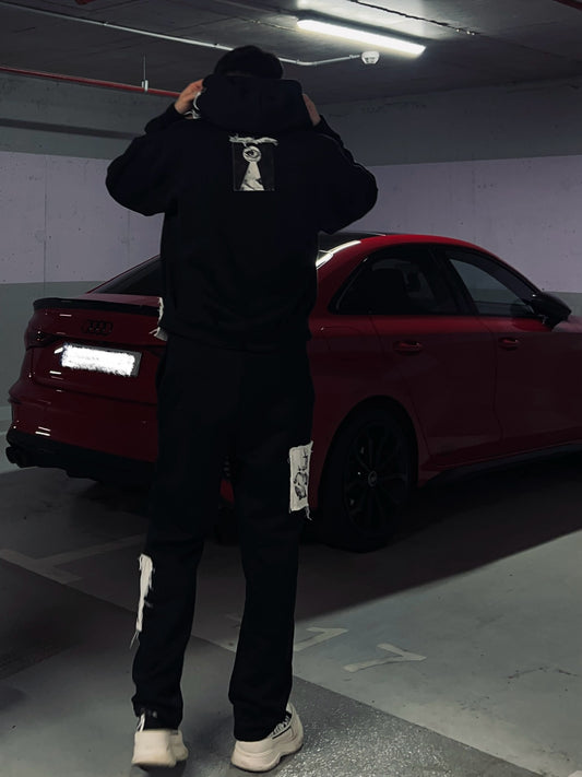 Trening oversized Patched // negru